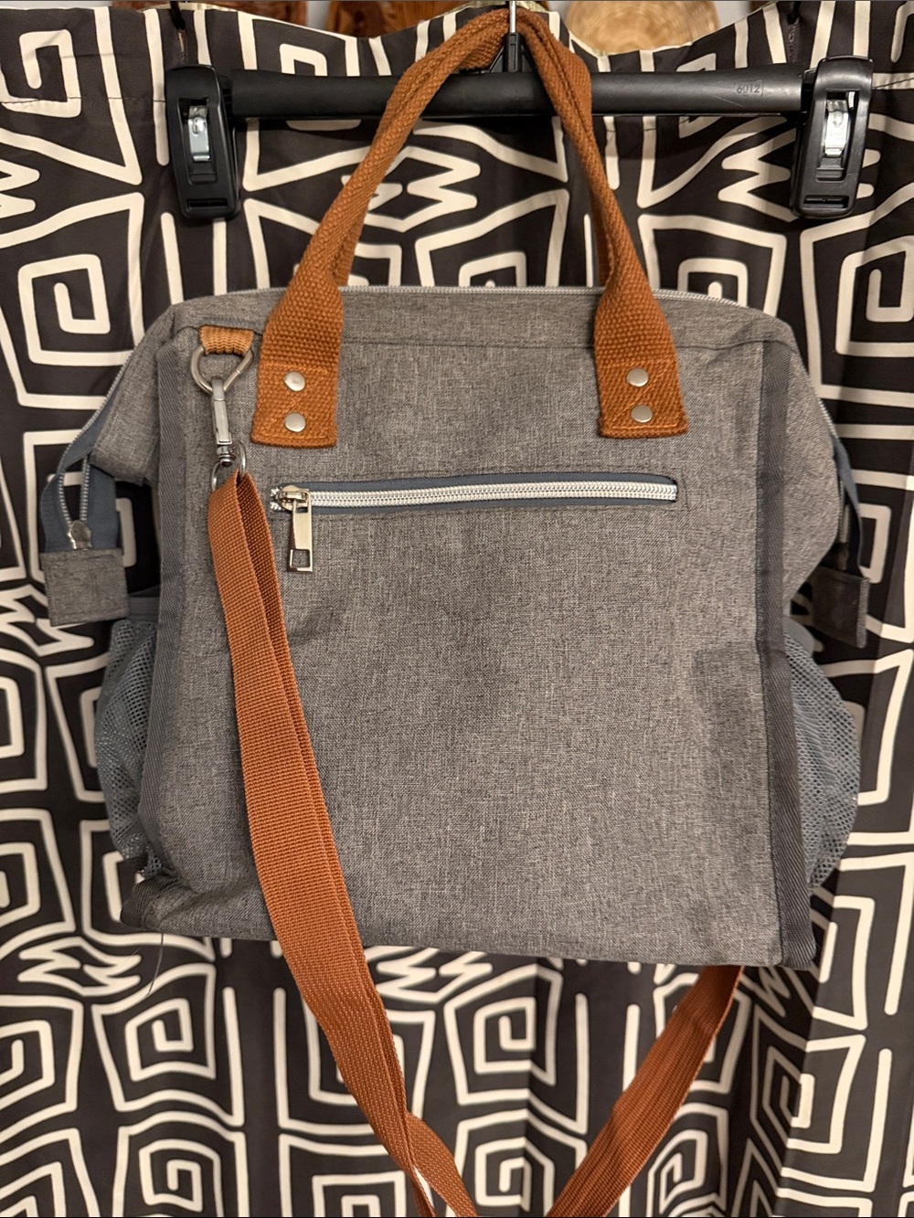 Stylish Grey Shoulder Bag with Tan Accents